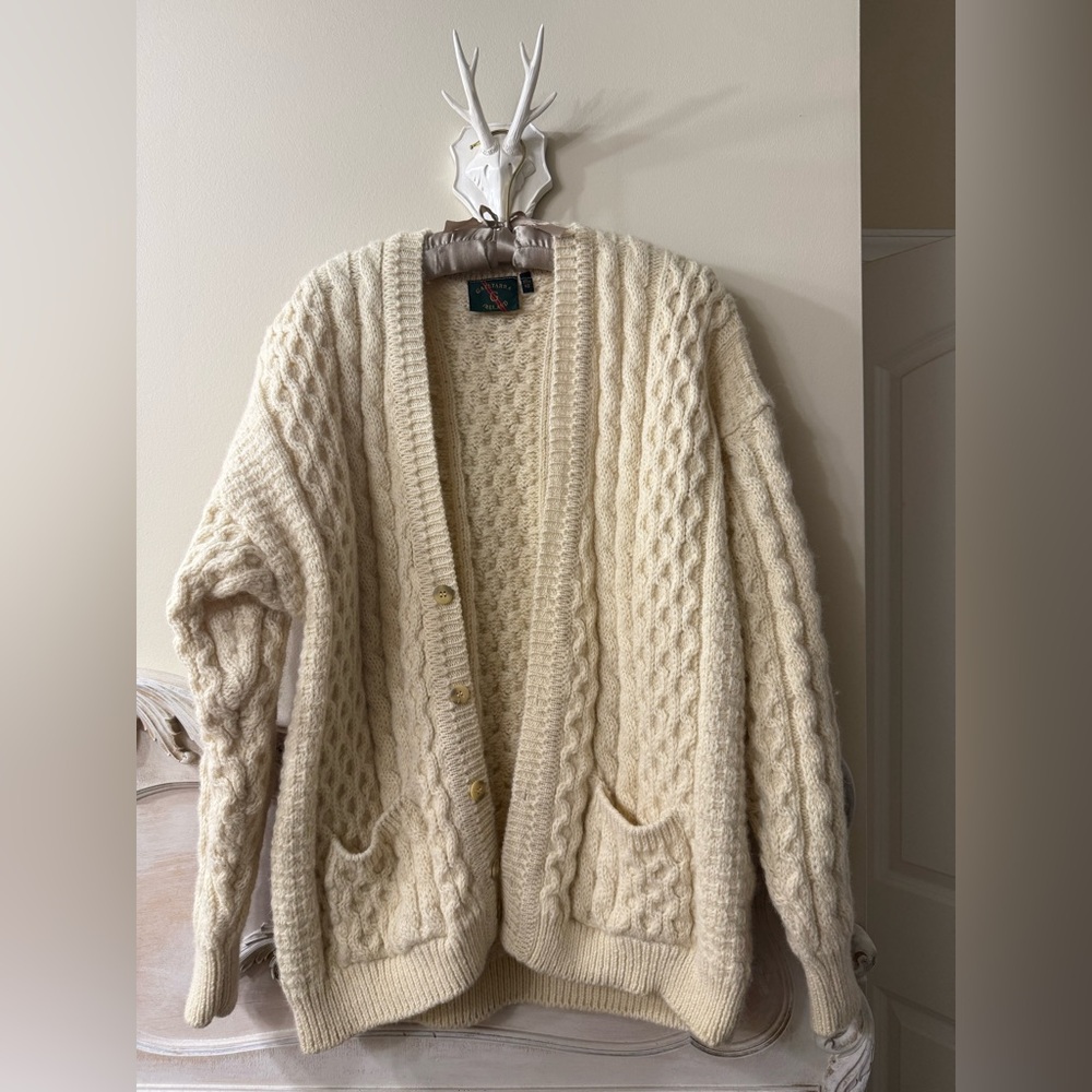 Gaeltarra Irish Fisherman Wool Cardigan Sz 46”